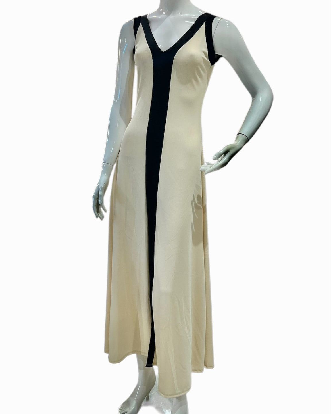 Abito lungo beige banda nera - 2655B