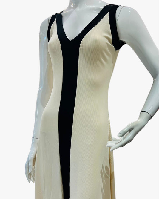 Abito lungo beige banda nera - 2655B