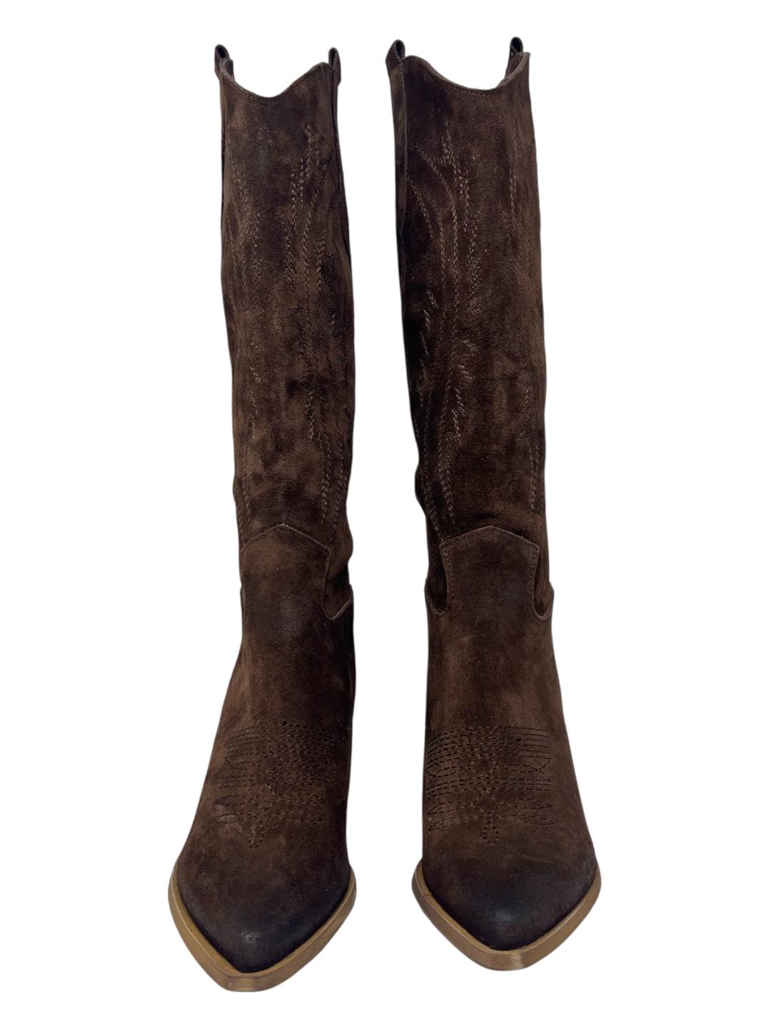 Stivali Texani con ricamo marrone - V_IGNACIA