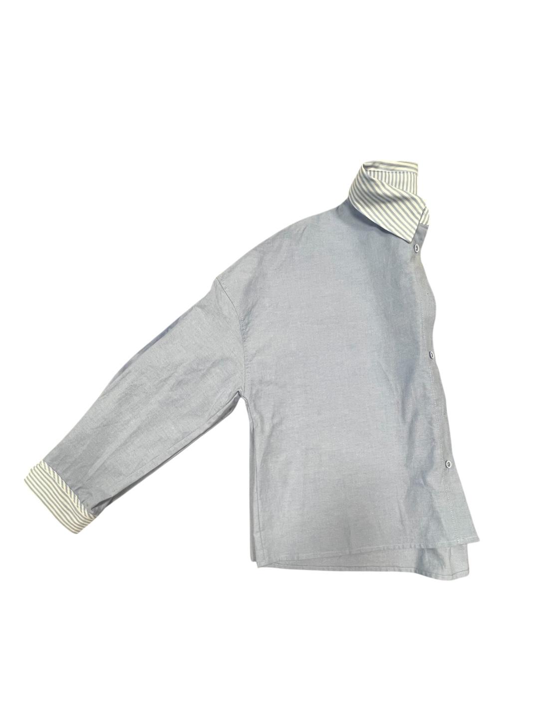 Camicia gessata con colletto - V_2643