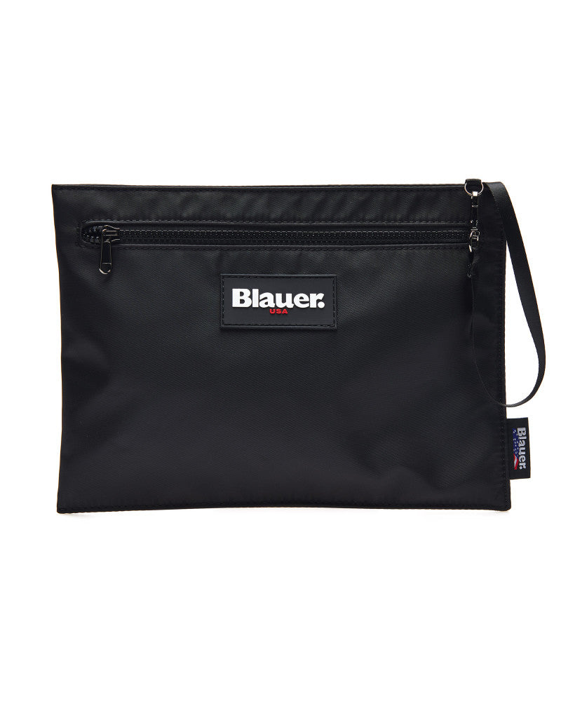 Pochette nera Blauer in tessuto con logo -DOCBLK