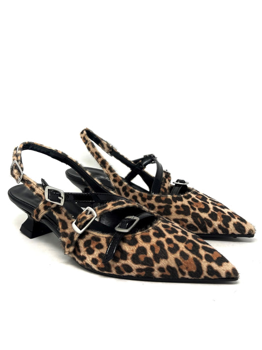 Décolleté tacco basso rocchetto simil cavallino leopardato con cinturini -4315LEO