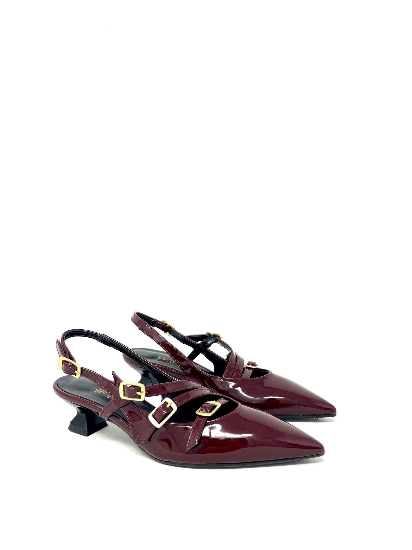 Décolleté tacco basso rocchetto vernice bordeaux con cinturini-4315BOR
