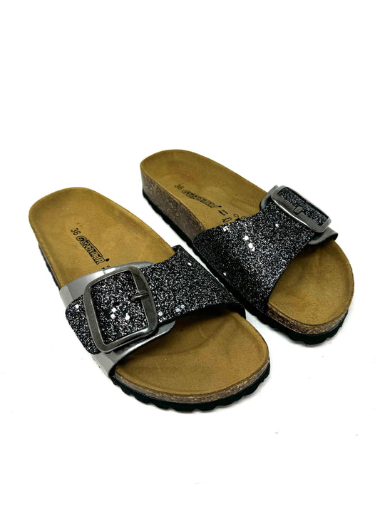 Ciabatta in sughero glitter nero -S1854X