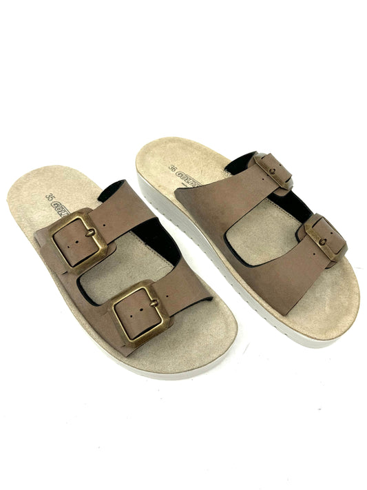 Ciabatta doppia fibbia comfort nocciola -P18Q