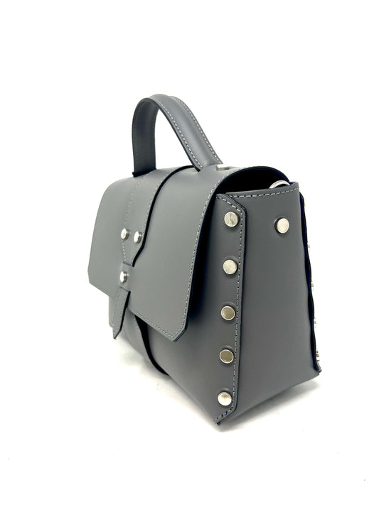 Bauletto midi borchie piatte vitello grigio-94829G