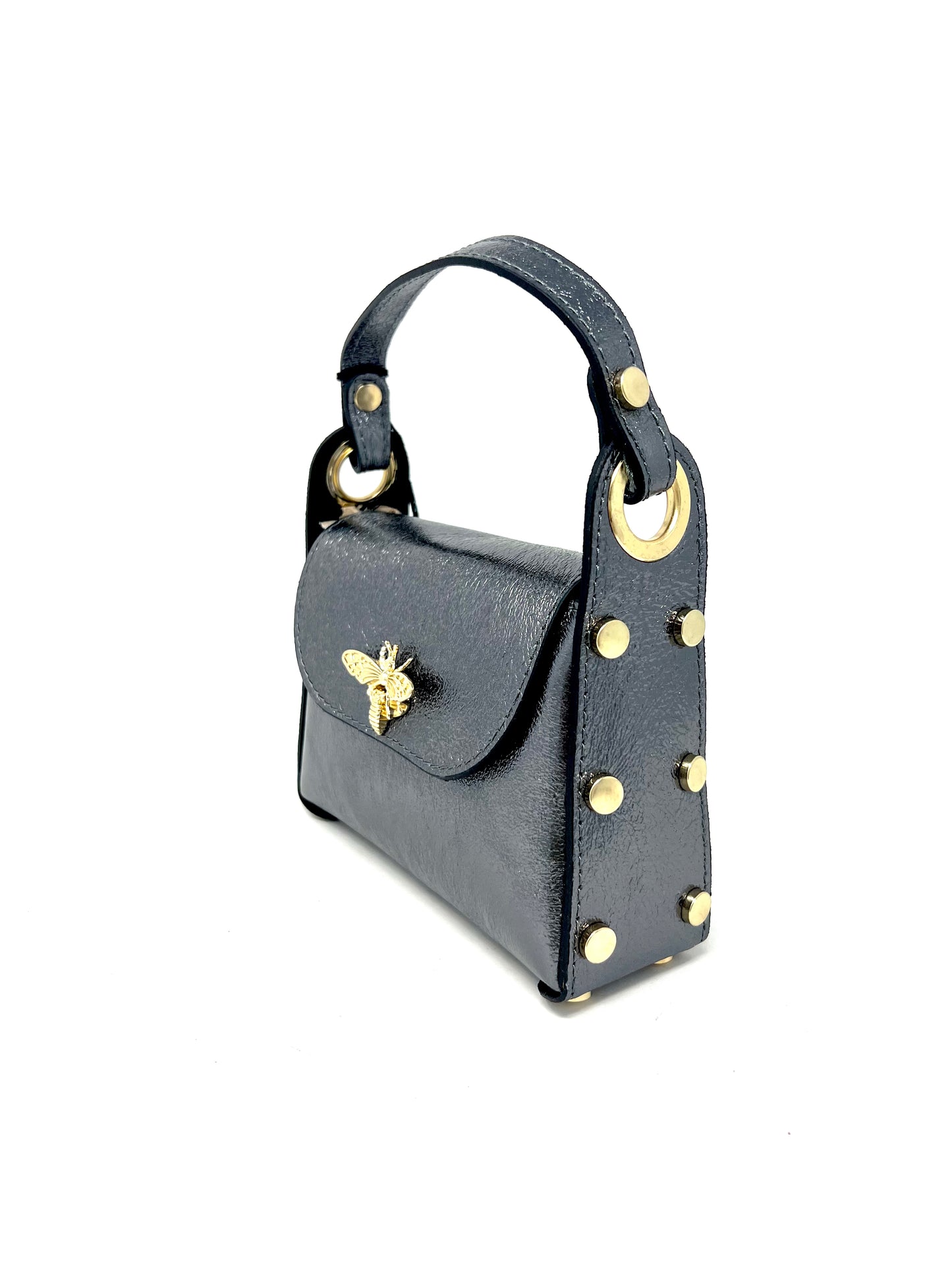 Minibag borchie laterali accessorio ape pelle cracklè peltro -94900P