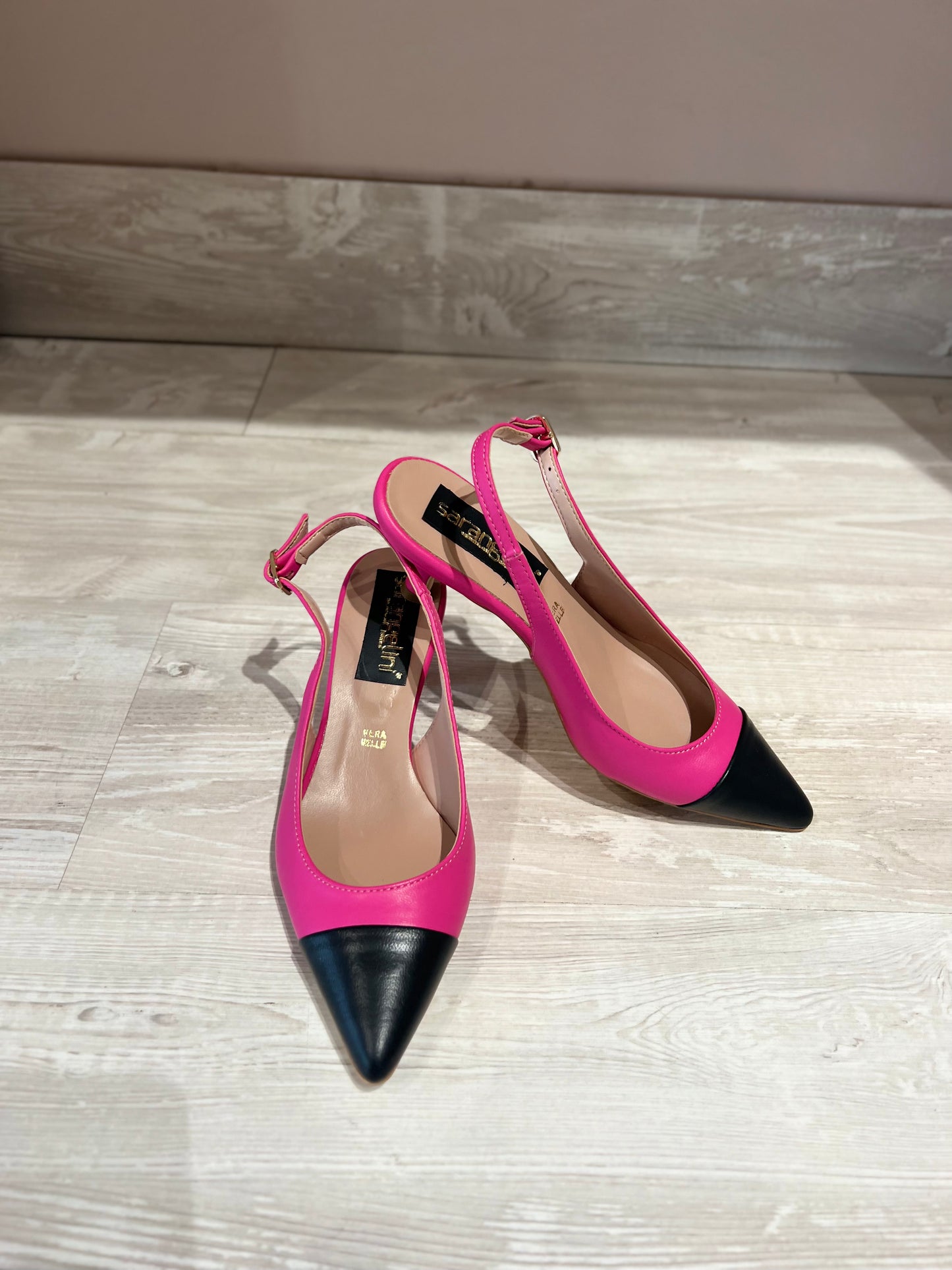 Slingback fucsia nero tacco basso -2941FN