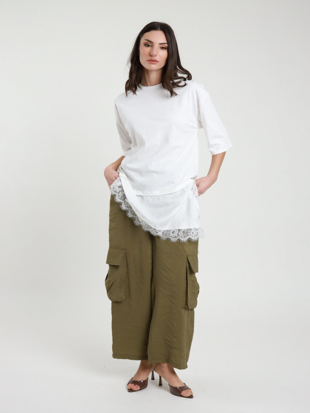 Maglia con pizzo latte V_120151