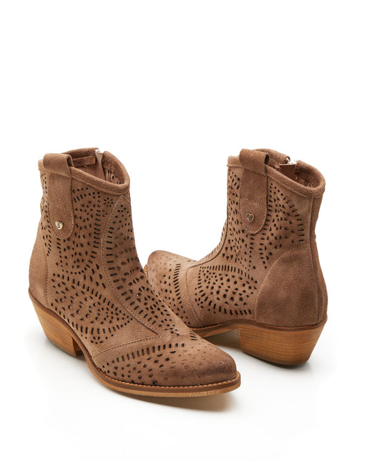 Texano traforato in camoscio taupe -6030