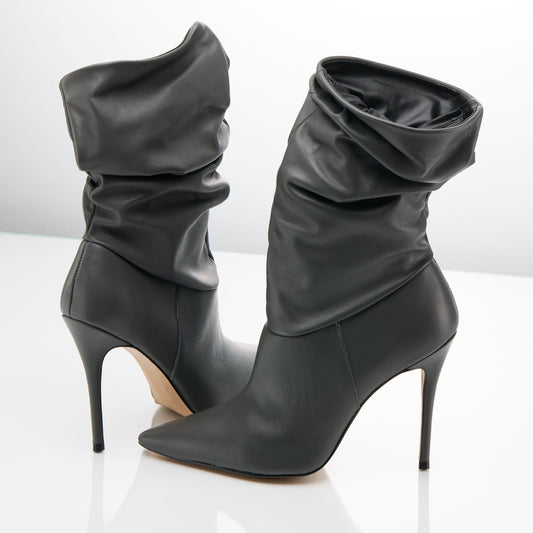 Stivale arricciato grigio tacco alto-2130D2F