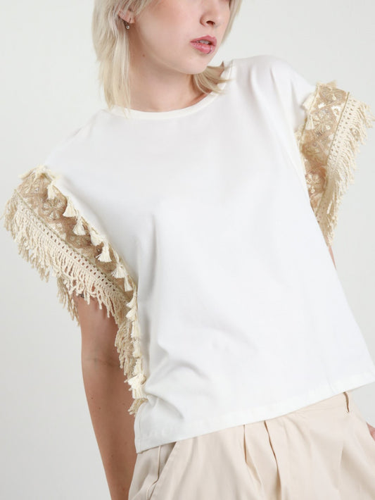 T-Shirt Crop con Frange - V_26682
