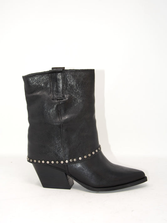 Stivali texani in pelle con risvolto  -BLANCA