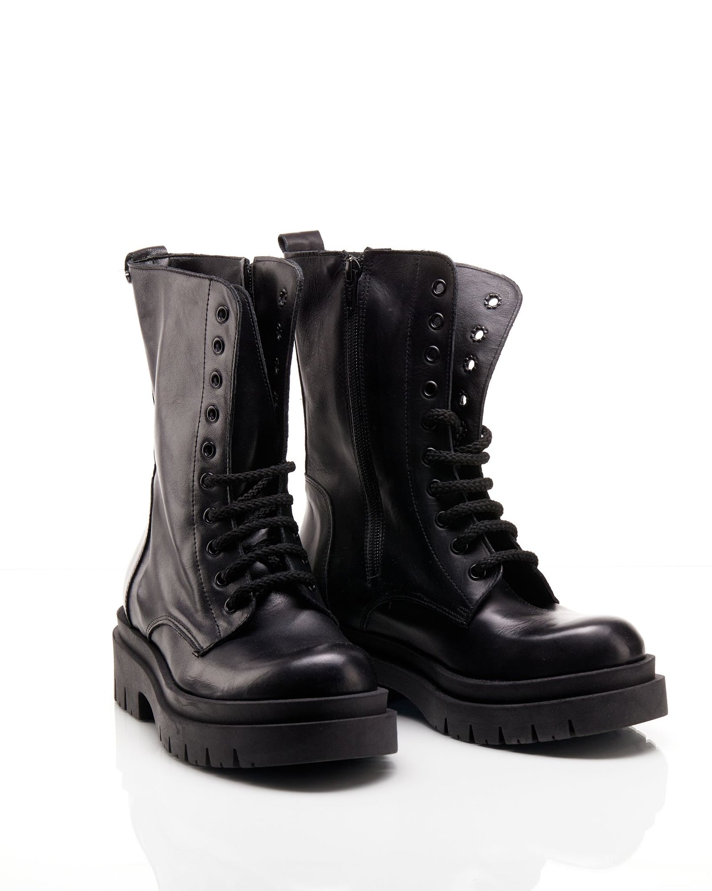 Anfibio in pelle nero fondo chunky - BVN2040