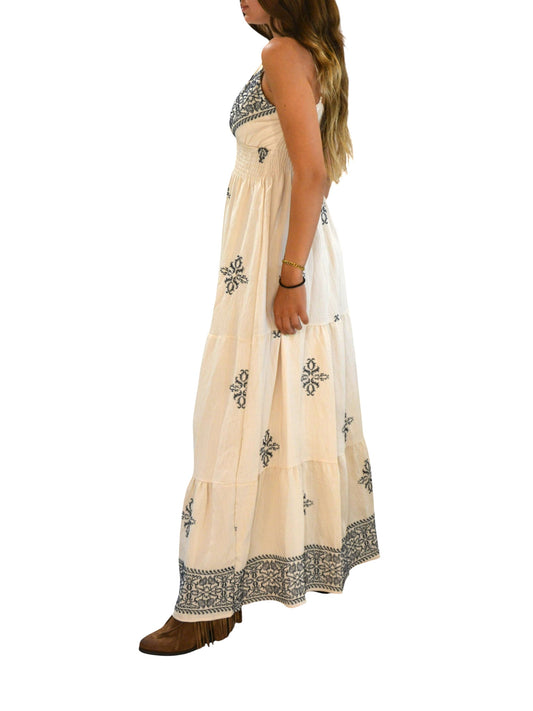 Abito lungo ricamato in viscosa -F95813