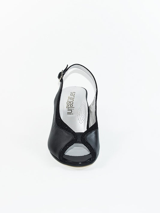 SANDALO COMFORT IN NAPPA E CAMOSCIO NERO.MADE IN ITALT