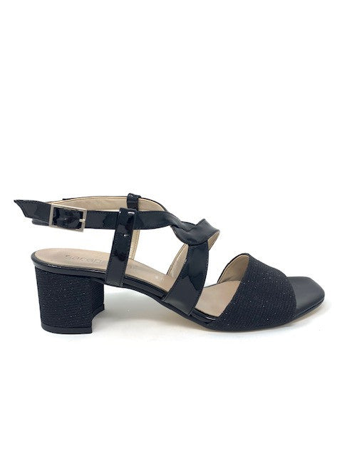 Sandalo tacco 5 cm vernice/tessuto