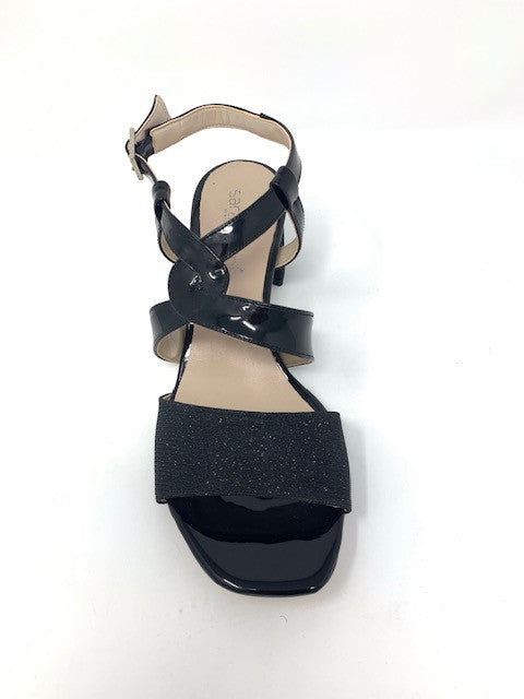 Sandalo tacco 5 cm vernice/tessuto