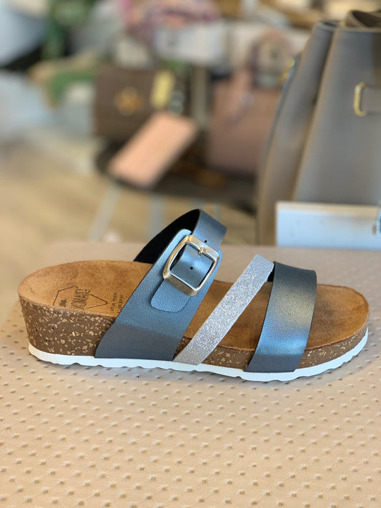 Ciabatta fibbia antracite glitter