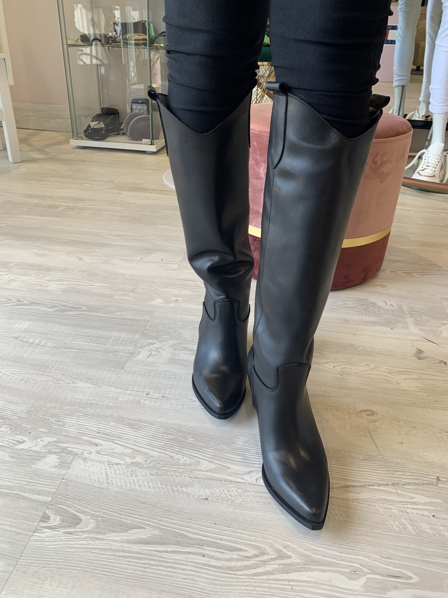 stivale texano alto in pelle nero