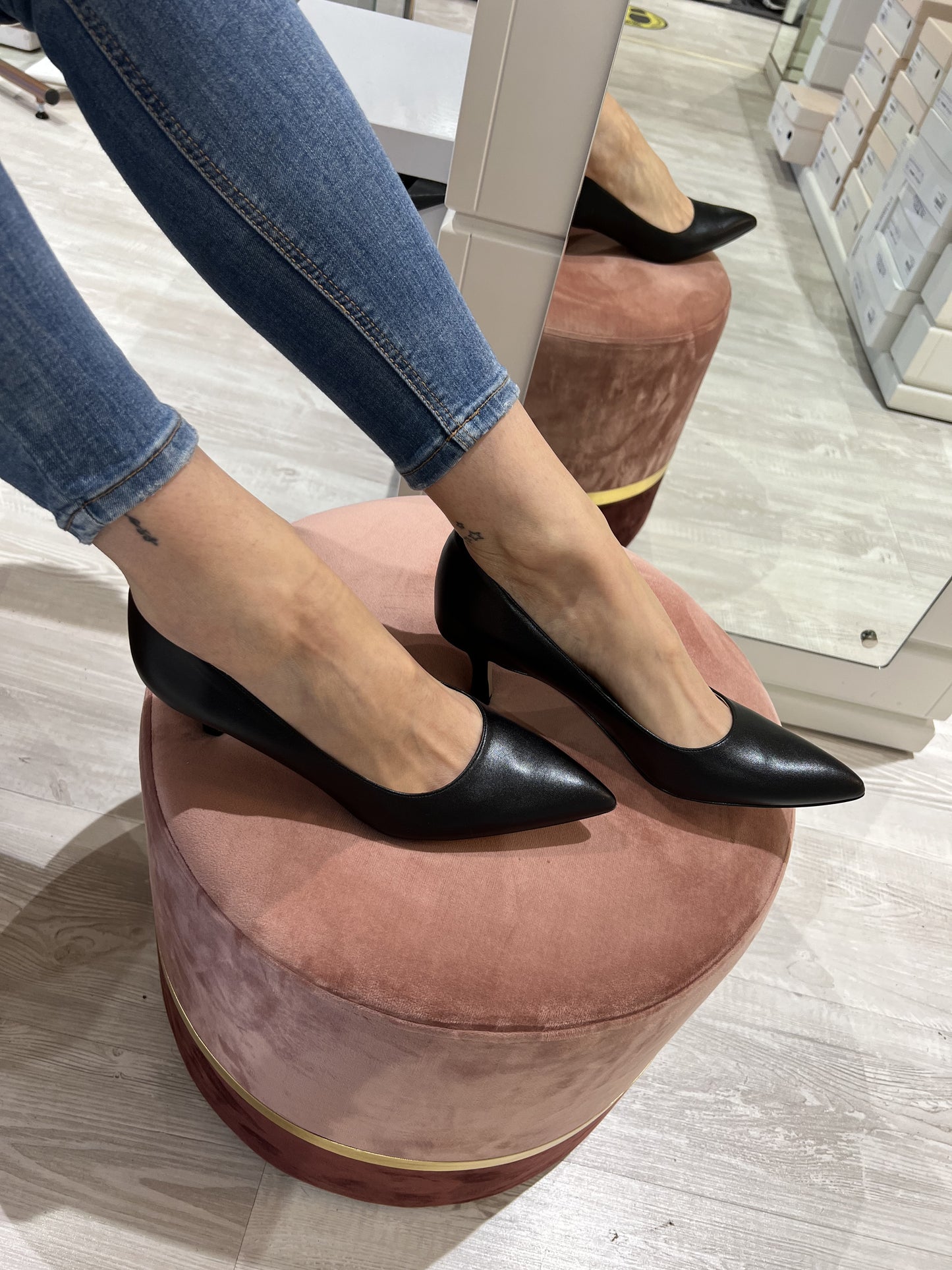 decollète in pelle nera tacco 5cm