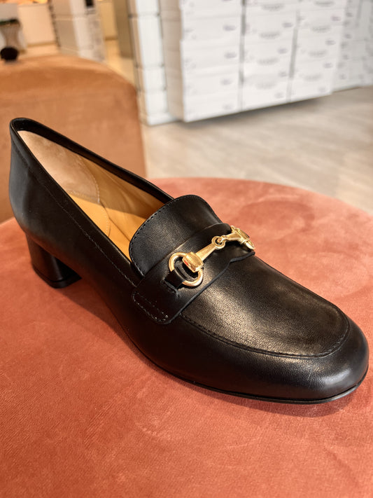 Mocassino tacco 50 lavorazione sacchetto pelle nero morsetto oro -300NE