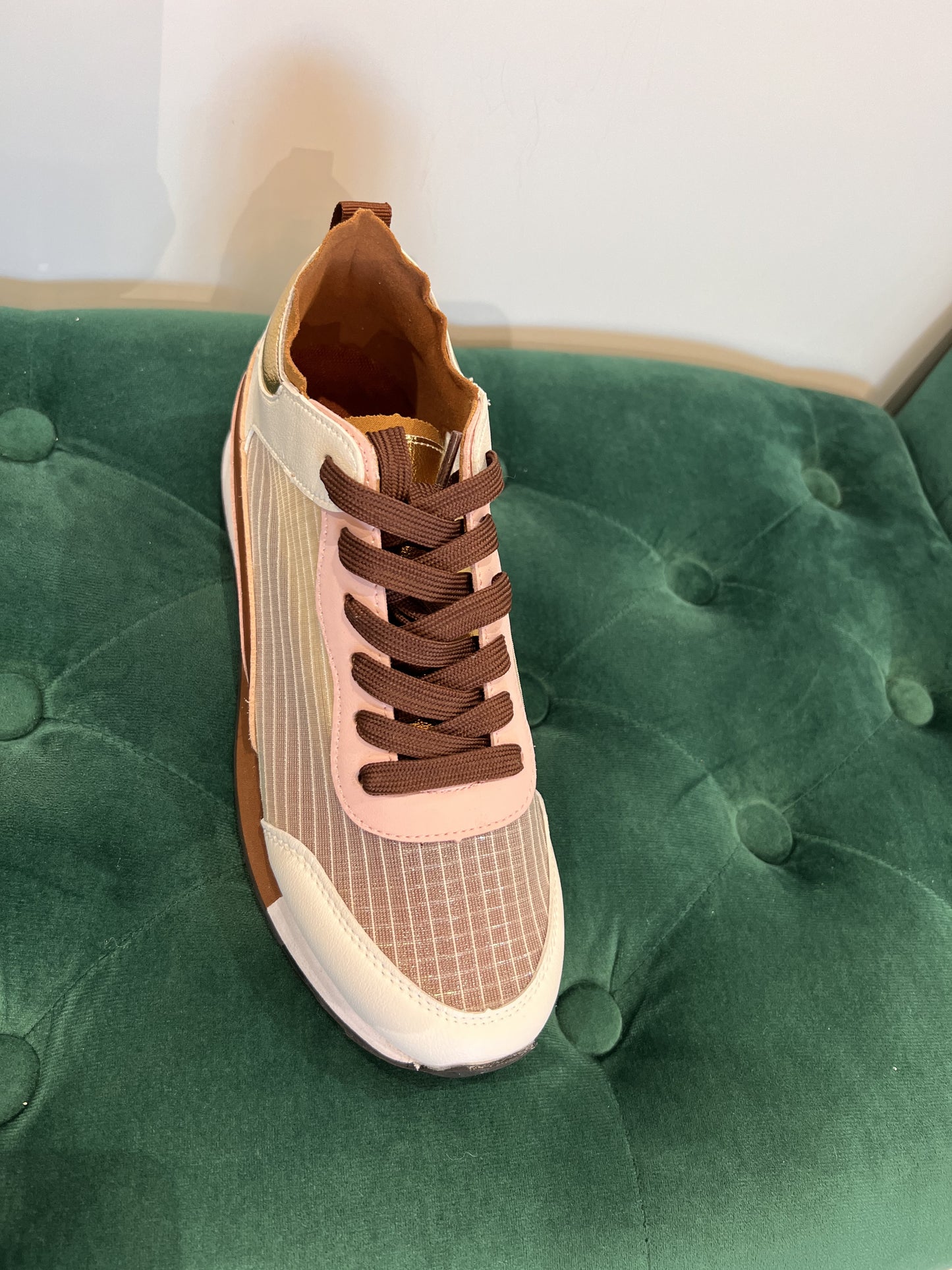 Sneakers pelle cacao bianco rosa