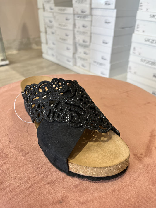 Ciabatta sughero incrociata effetto pizzo strass nero