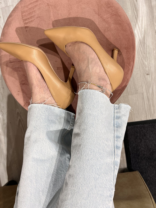 Décolleté tacco 8cm in pelle beige