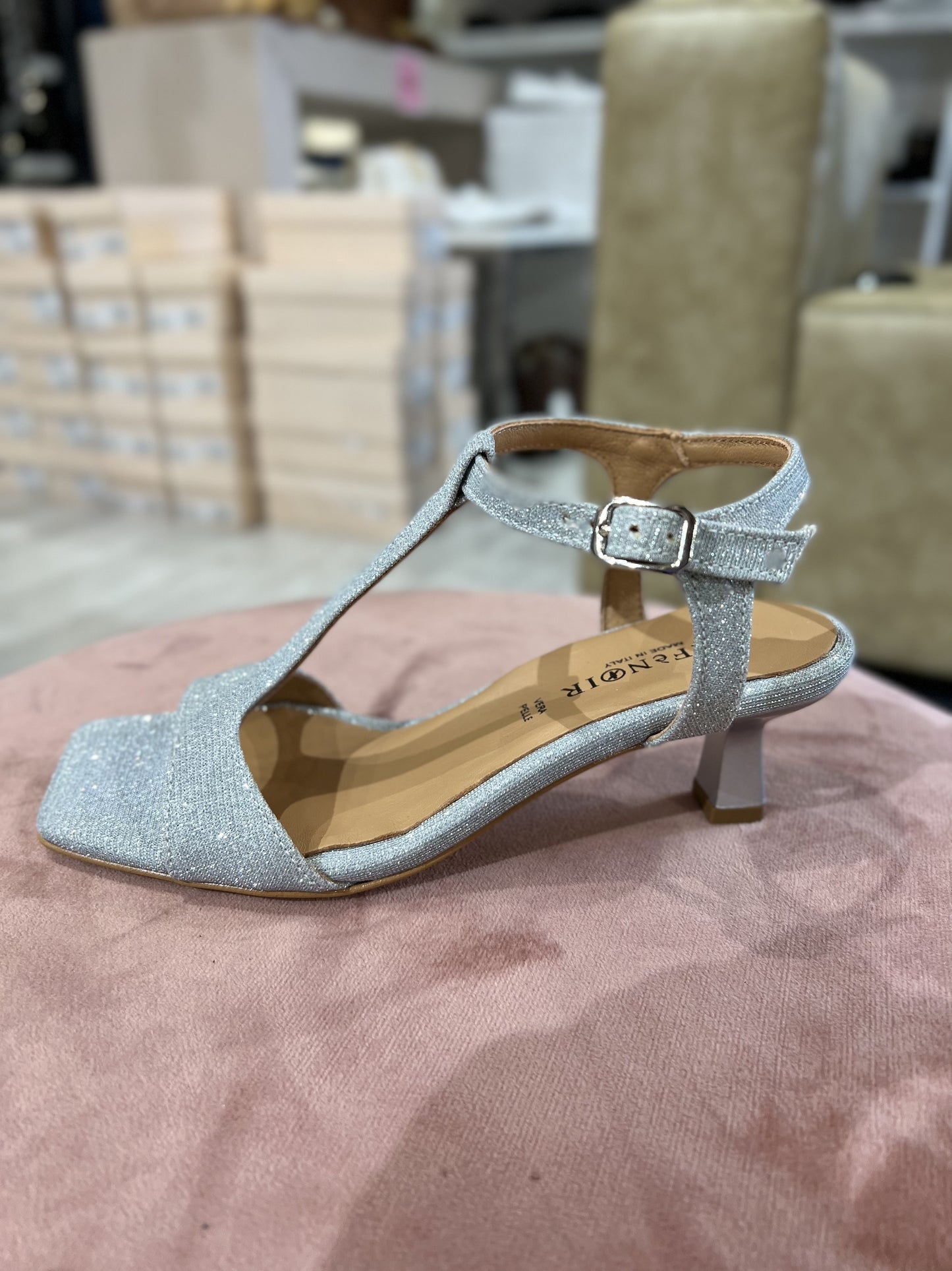 Sandalo tessuto lurex argento