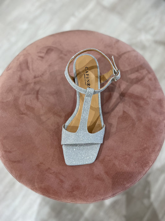 Sandalo tessuto lurex argento