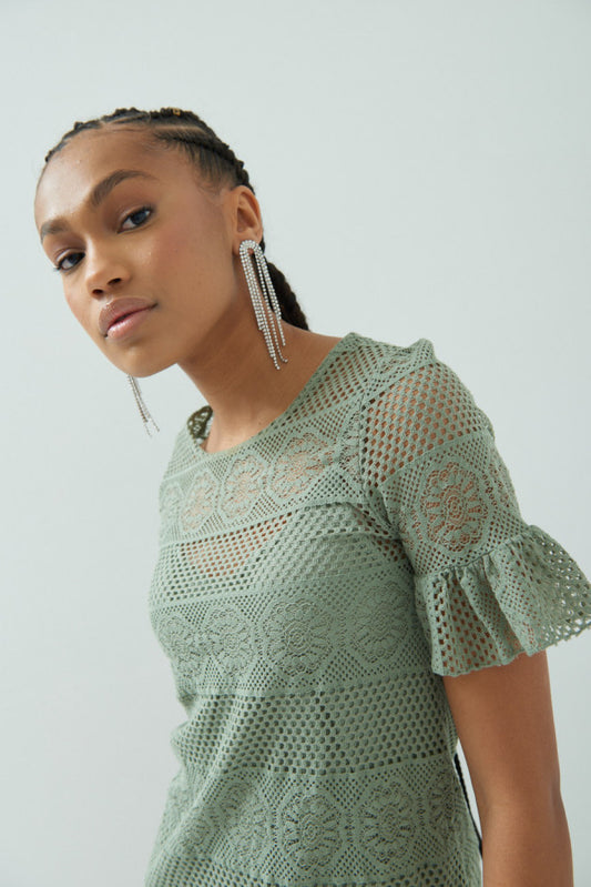 Tubino anni 70 pizzo cotone verde militare