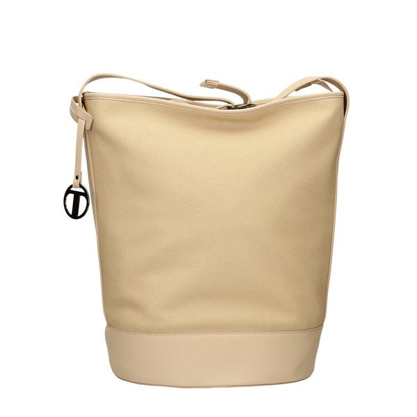 borsa secchiello canvas ecopelle beige
