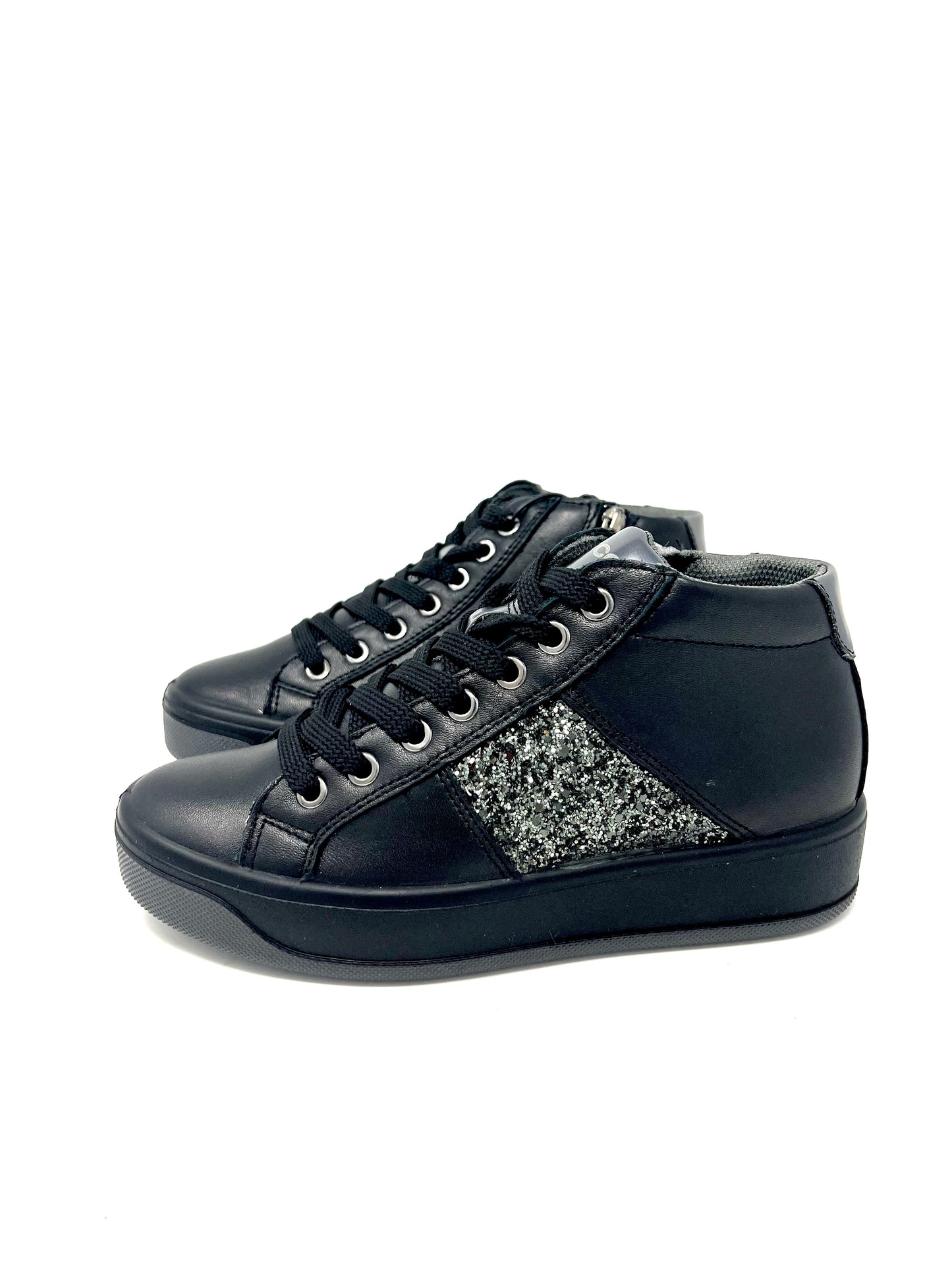 Sneakers in pelle nere inserto glitter - 26711