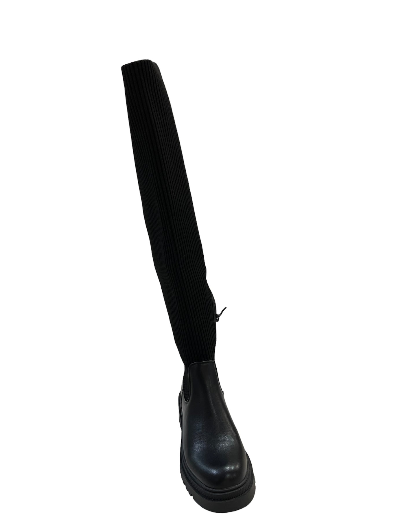 Stivale fondo chunky tessuto a costine nero - HL006NE