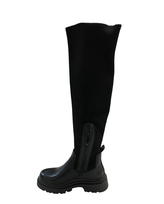 Stivale fondo chunky tessuto a costine nero - HL006NE