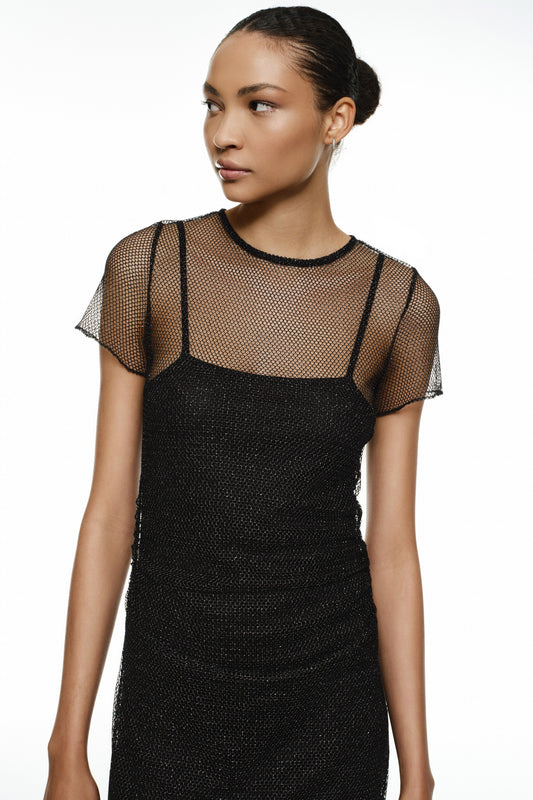 Abito corto tessuto a rete nero -L7404NE