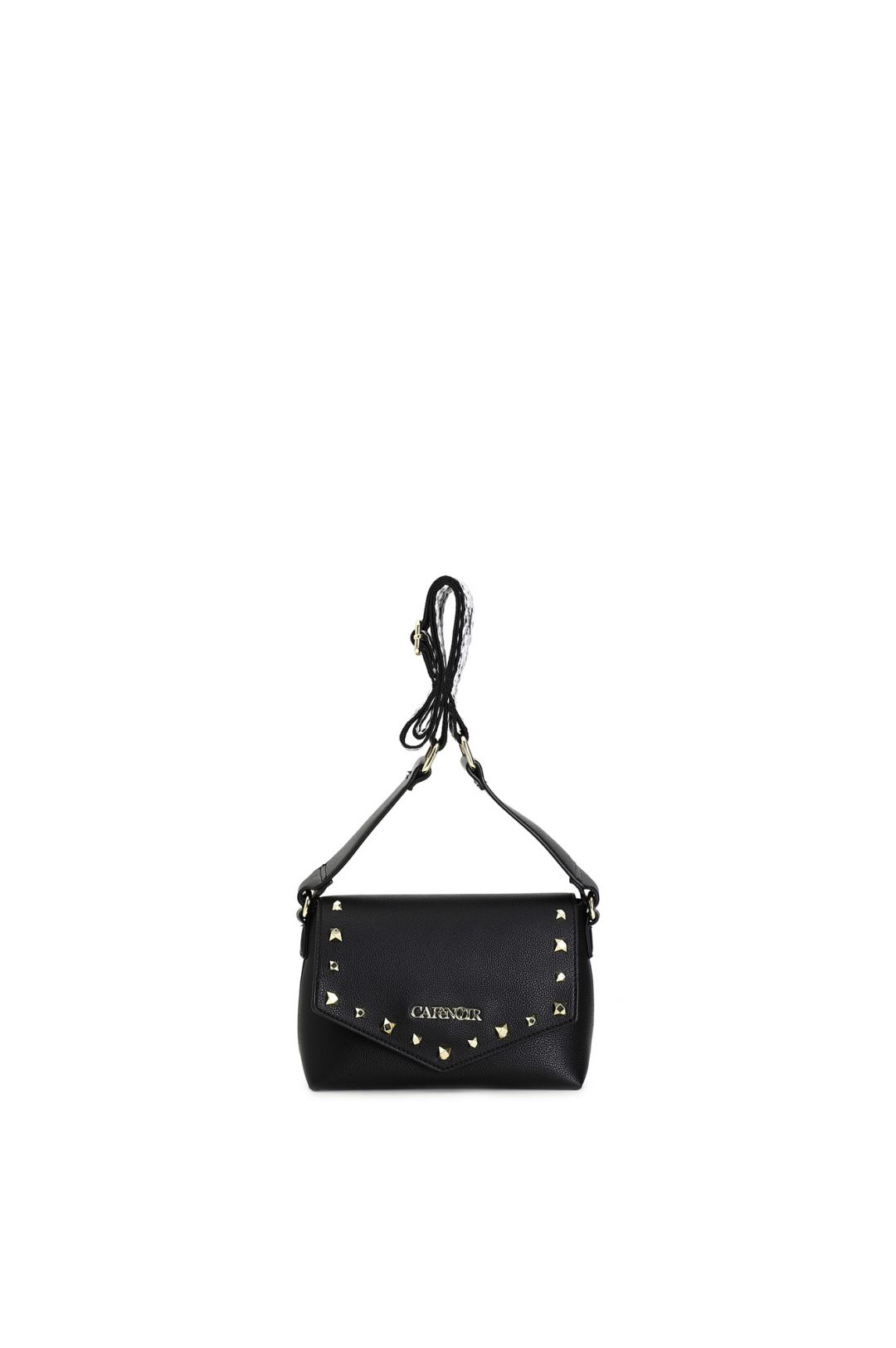 Pochette con pattina e borchie sfaccettate nero -YE0403N