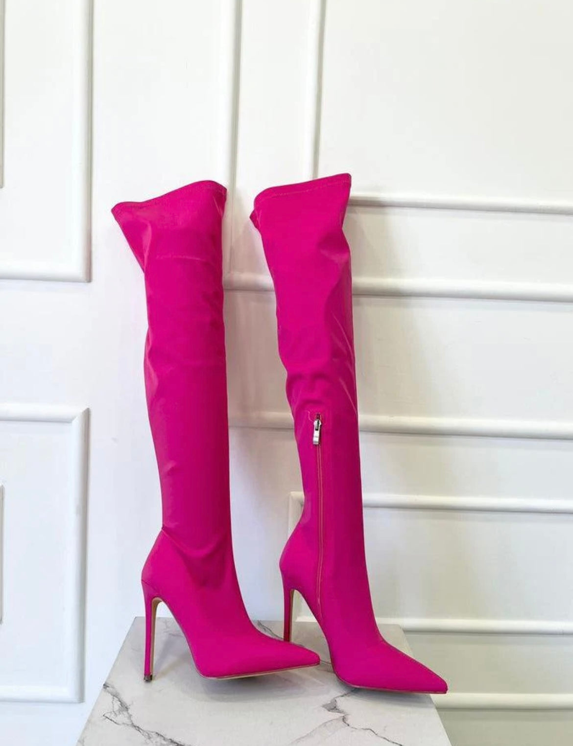 Stivale in lycra con tacco alto fucsia K6079NE