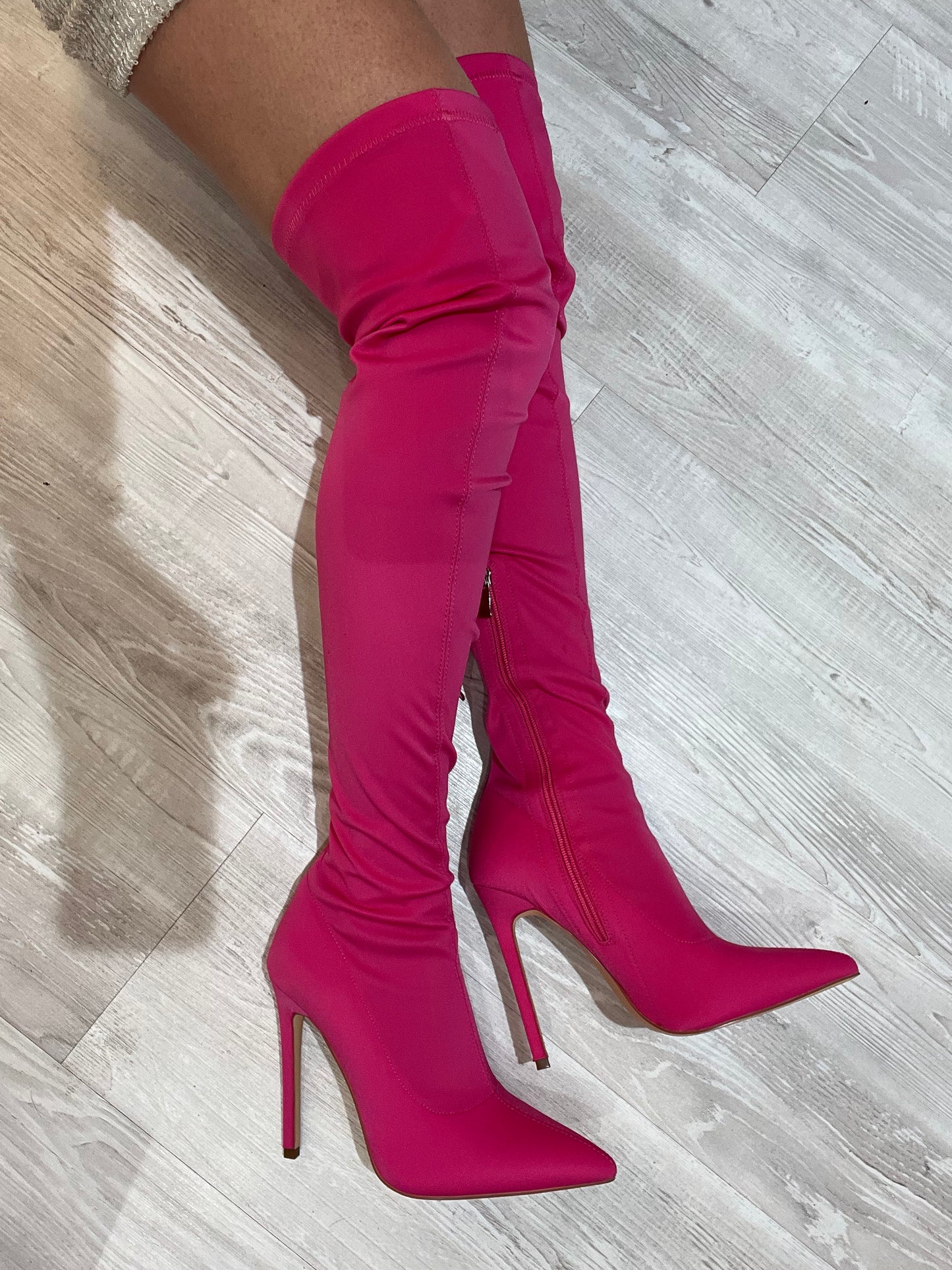 Stivale in lycra con tacco alto fucsia K6079NE