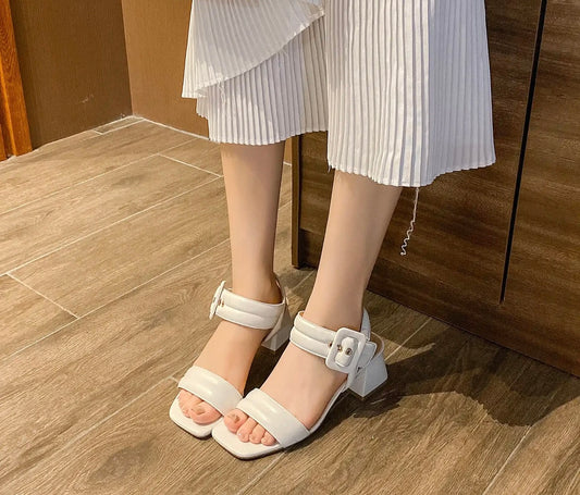 Sandalo tacco basso in pelle ghiaccio -C1902AG