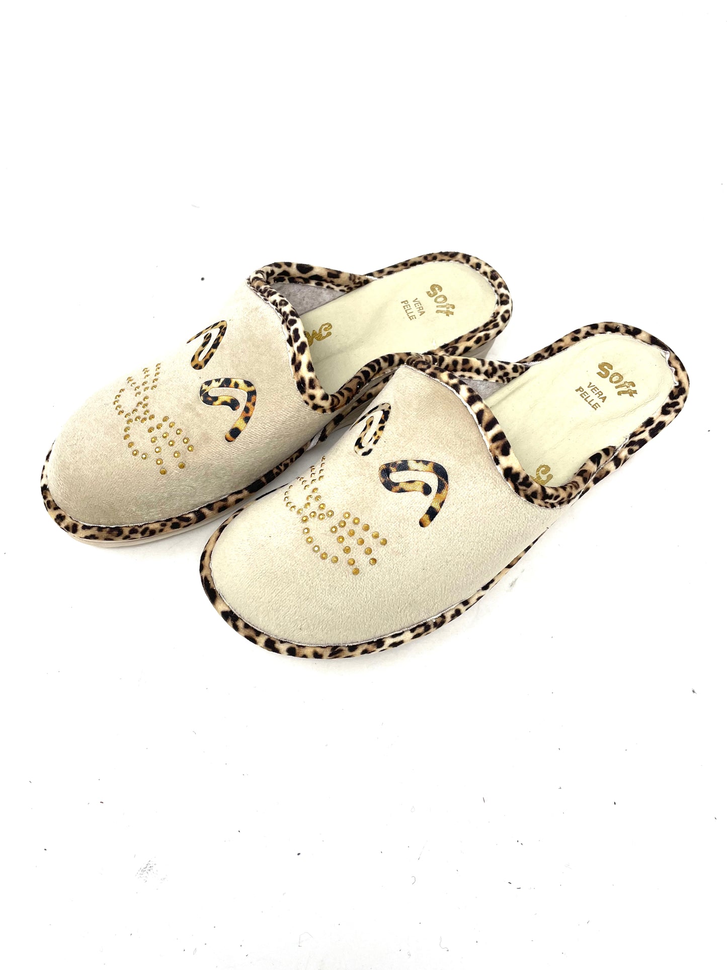 Pantofola profilo leopardo velluto beige -PD522BE