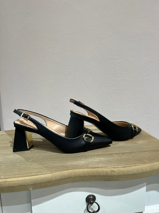 Slingback in vera pelle con tacco geometrico -C0702AN