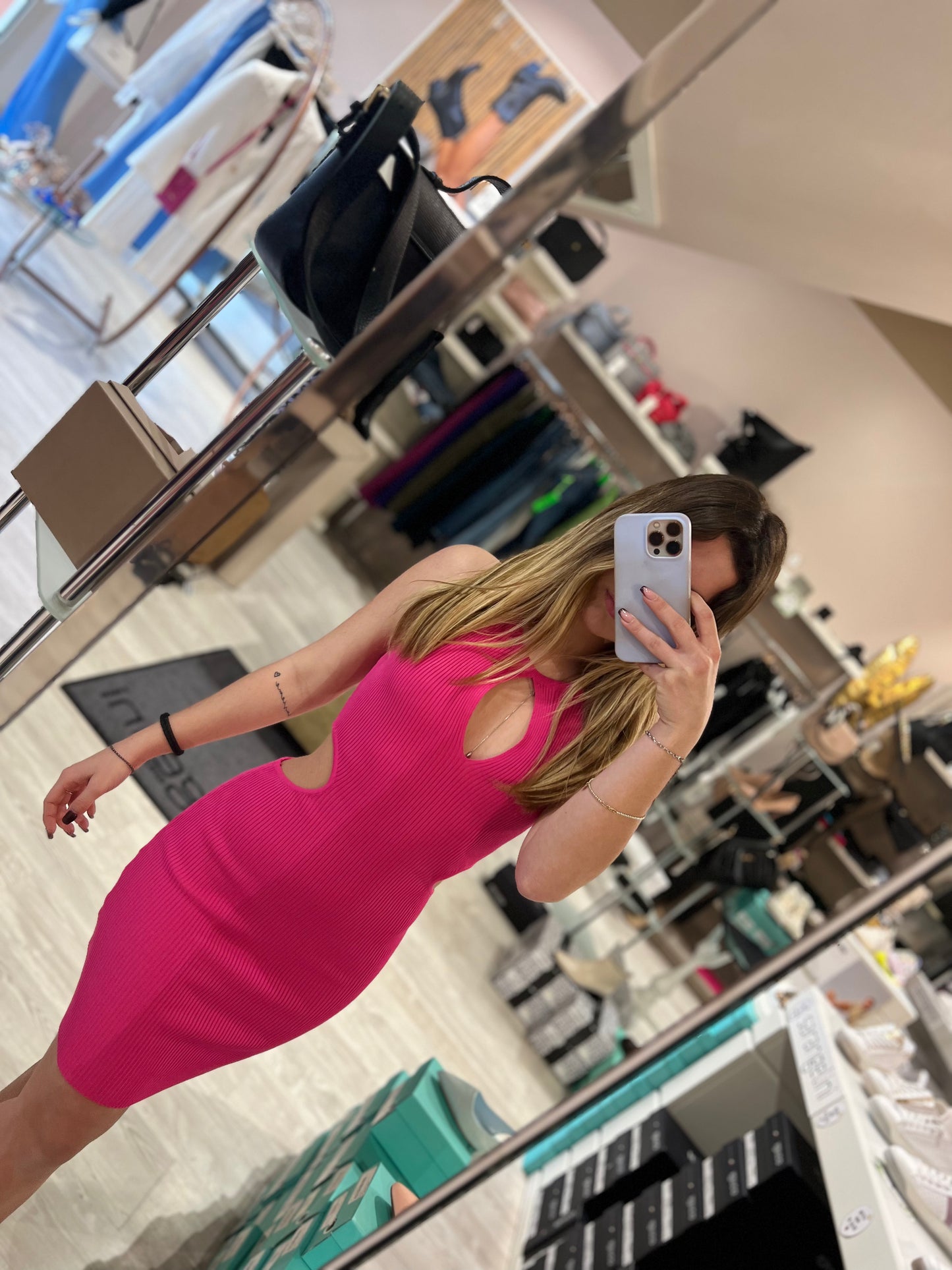Abito tubino cut-out fucsia - 8707FU