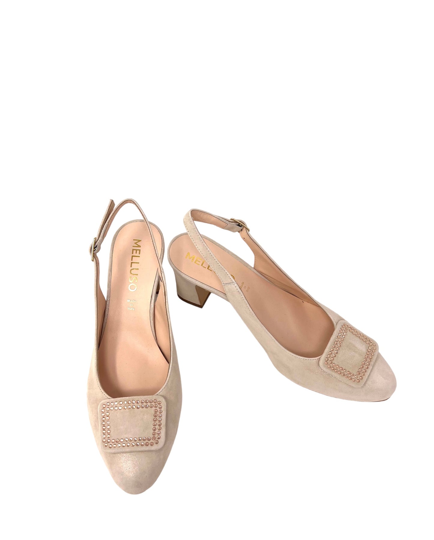 Slingback in camoscio champagne con accessorio Melluso X519