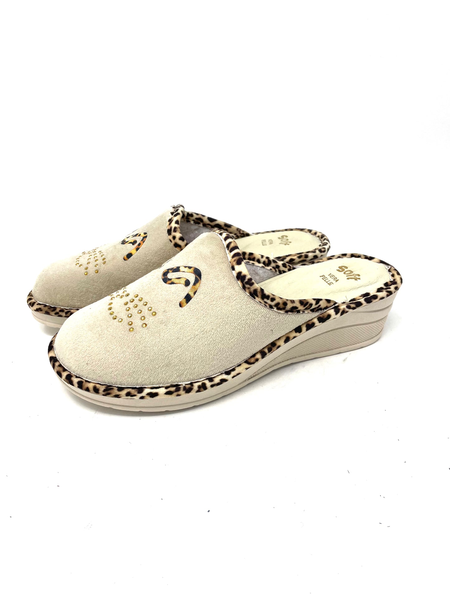 Pantofola profilo leopardo velluto beige -PD522BE
