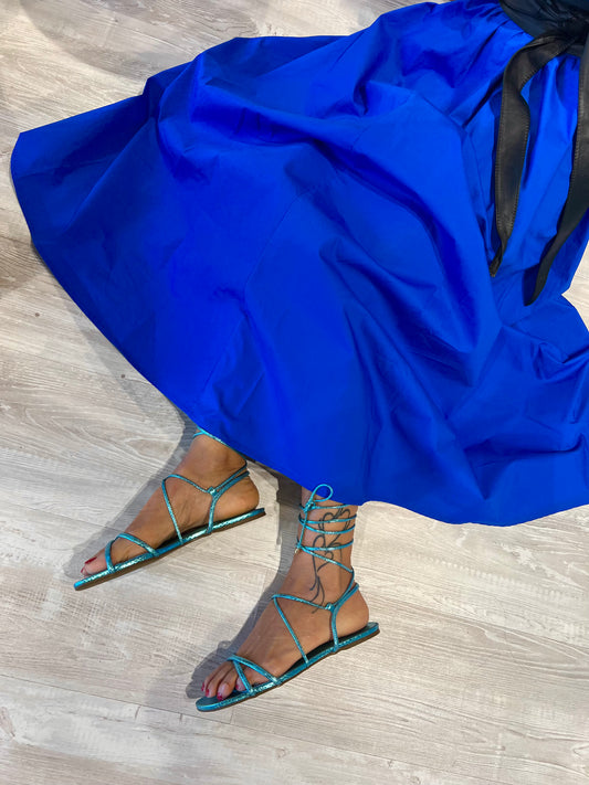 Sandalo flat con lacci blue sky -2048SK