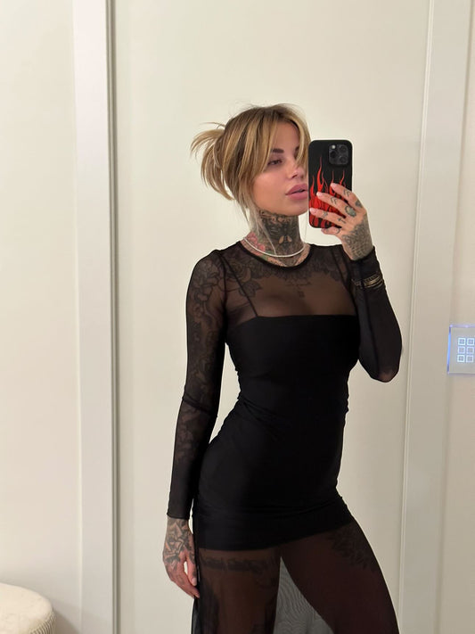 Copri costume in tulle nero -7270NE