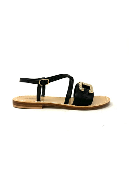 Sandalo positano cinturino incrociato pelle nero -MF0124N