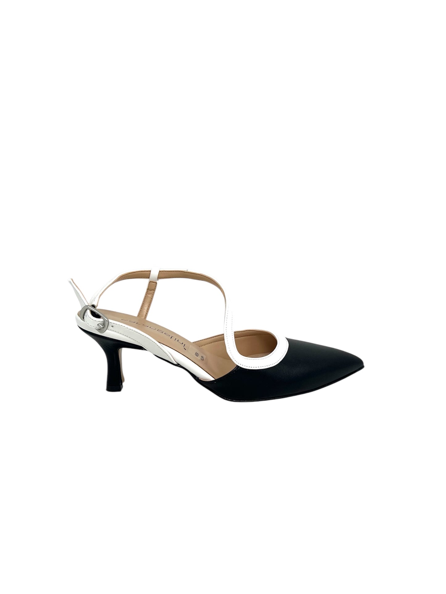 Decollete' slingback T4 colore nero con cinturino bianco - 1773BIN